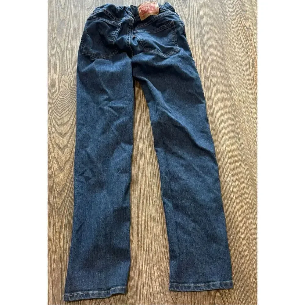 Levi's Youth Boys Straight Jeans Mid Rise Denim Cotton Blend Dark Wash Blue 14